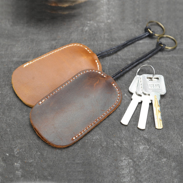 Genuine Leather Elastic Key Holder Retro Cow Leather Pouch Retractable Keychain Holder Case Bag