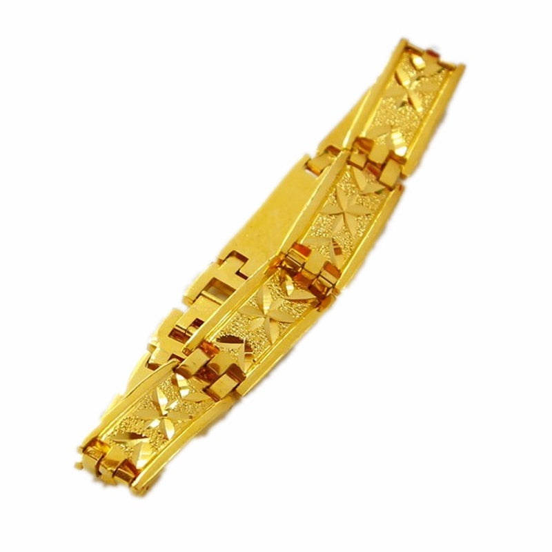 Wholesale 24k Gold Filled 12MM Watch Belt Shape Bracelet for Men 20CM Long.Fashion Pure Gold Color Men's  Jewelry