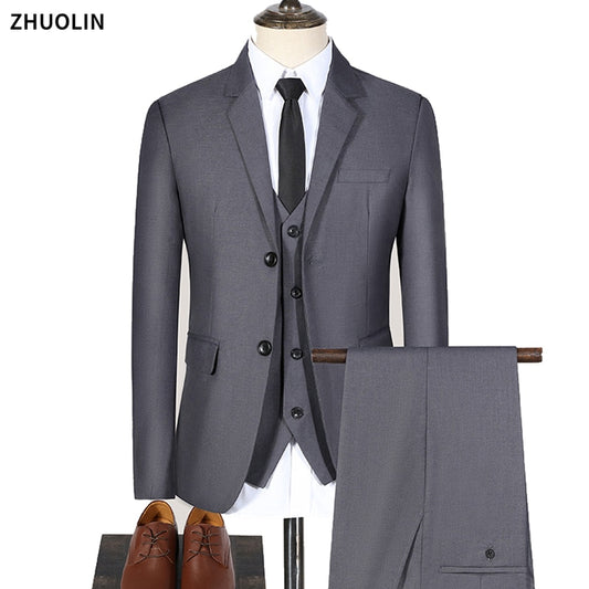 Costume 3 pièces pour hommes, blazer élégant, 2 ensembles de luxe, gilet d'affaires de mariage, pantalon, manteaux bleus, vestes formelles coréennes, livraison gratuite, 2022