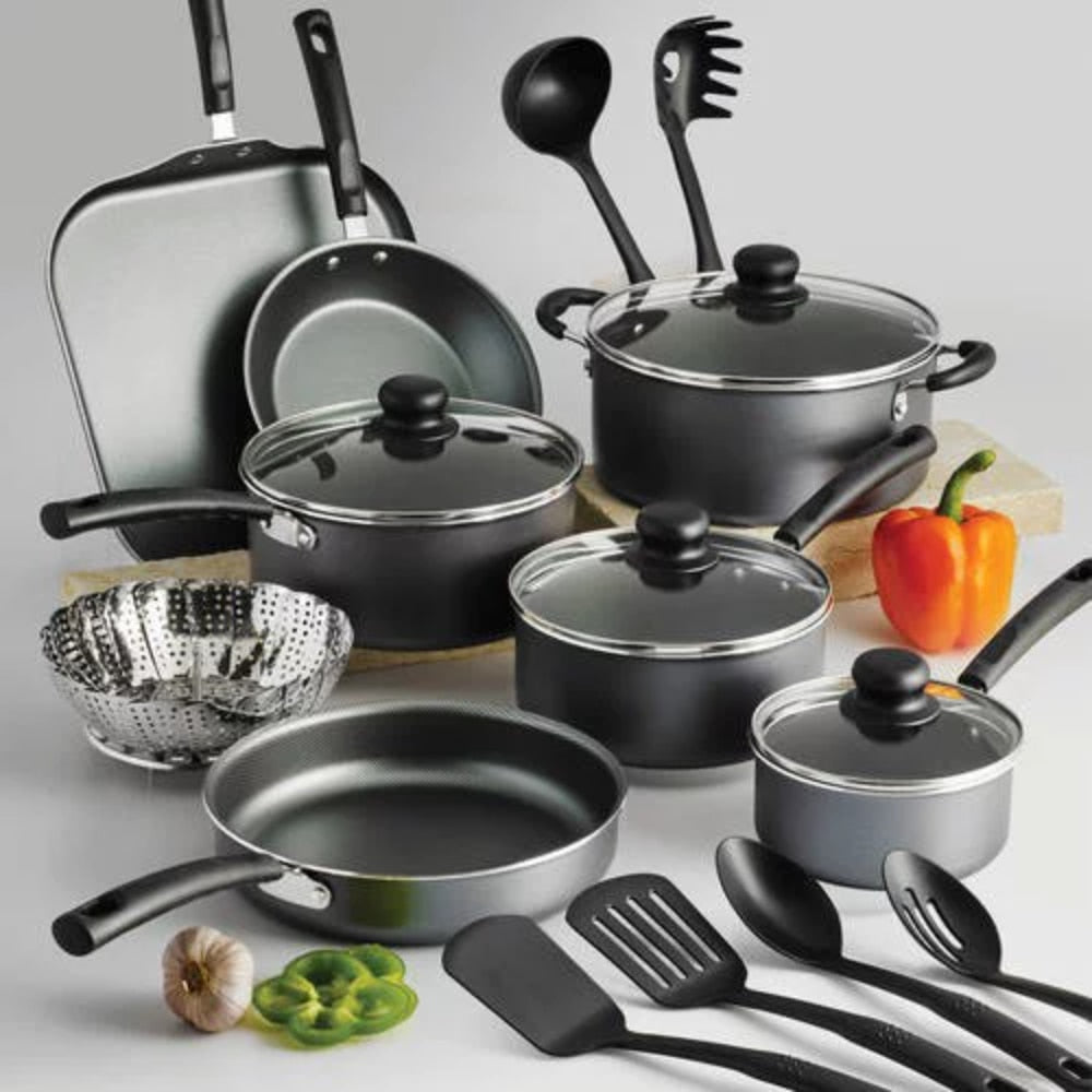 Primaware 18 Piece Non-stick Cookware Set, Steel Gray Cookware Sets Pots and Pans Kitchen