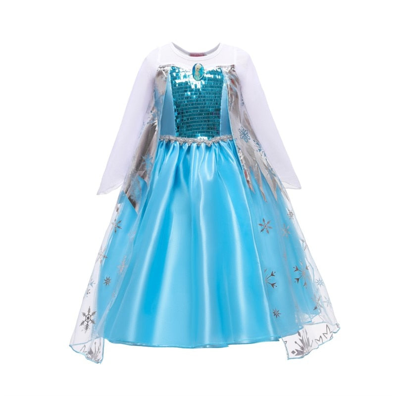 Princess Girl Dresses Snow Queen Elsa Costume For Kids Cosplay Dress Up Halloween Christmas Carnival Patrty Clothing 4-10Y