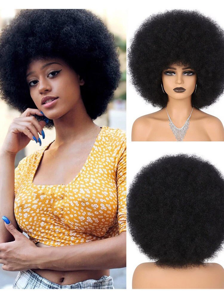 Women's Short Afro Kinky Curly Hair Wigs for Black Women Large Bouncy Soft Natural Looking Premium Synthetic Hair Wigs for Women