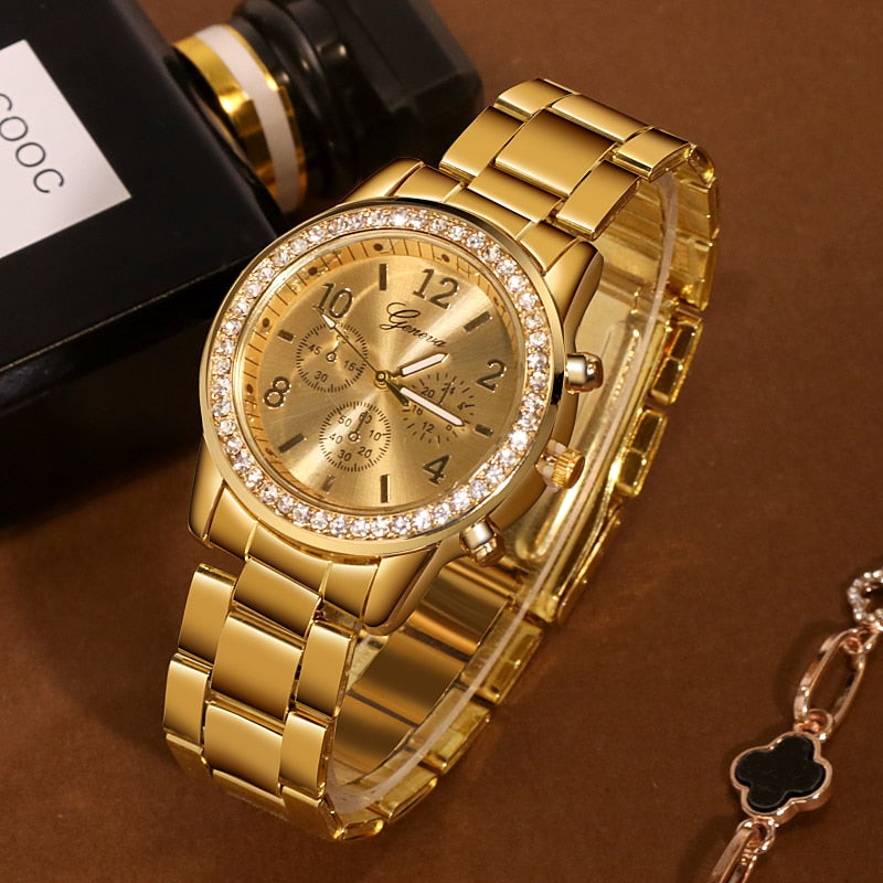 Montres femmes genève classique luxe strass Montre femmes montres dames mode Montre en or horloge Reloj Mujer Montre Femme