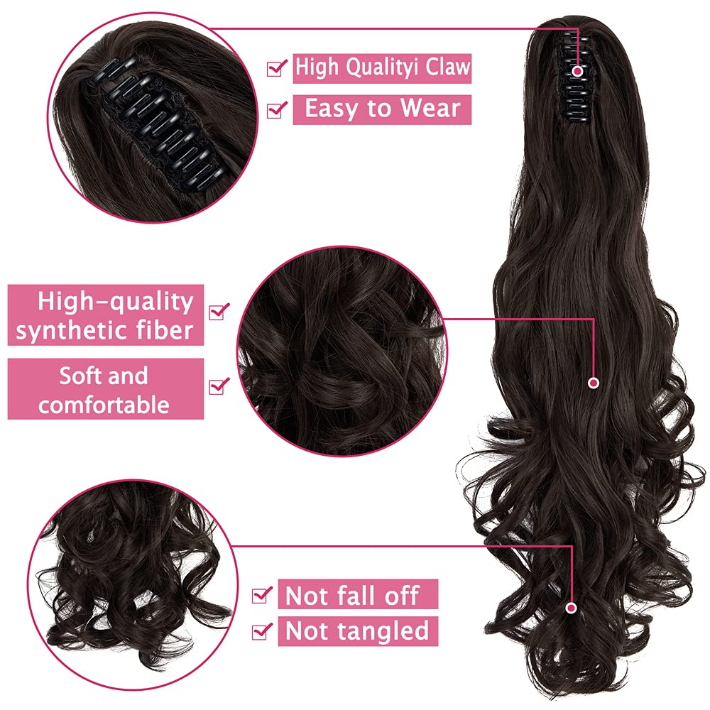 Extensions synthétiques multicolores de prêle de 24 pouces, très longues et moelleuses, ondulées, résistantes à la chaleur pour femmes, pièces de bouclage