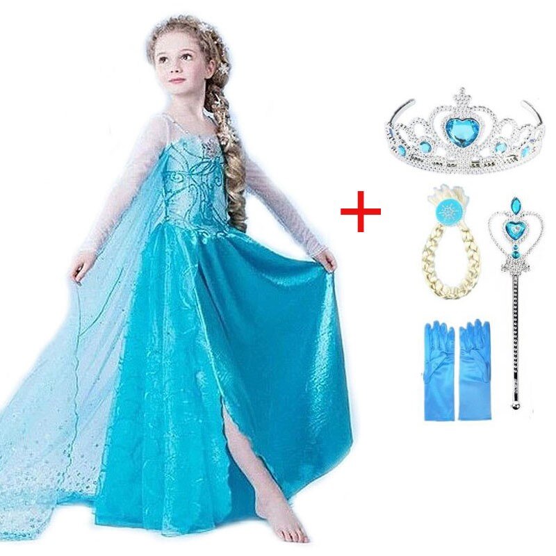 Princess Girl Dresses Snow Queen Elsa Costume For Kids Cosplay Dress Up Halloween Christmas Carnival Patrty Clothing 4-10Y