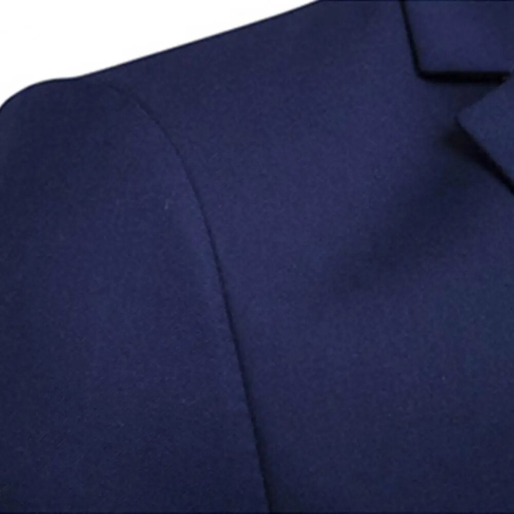 1 Set Men Blazer Pants Solid Color Long Sleeve Slim Fit Turndown Collar Temperament One Button Pockets Suit Set Men Clothes