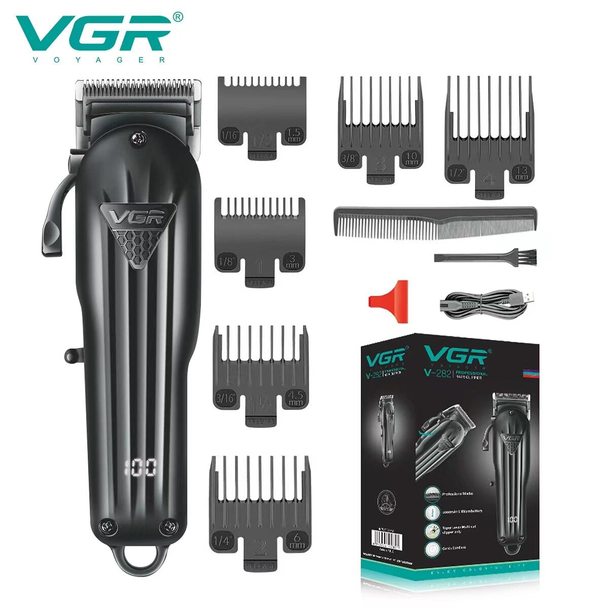 VGR tondeuse à cheveux professionnelle Machine de coupe de cheveux tondeuse à cheveux réglable sans fil Rechargeable V 282