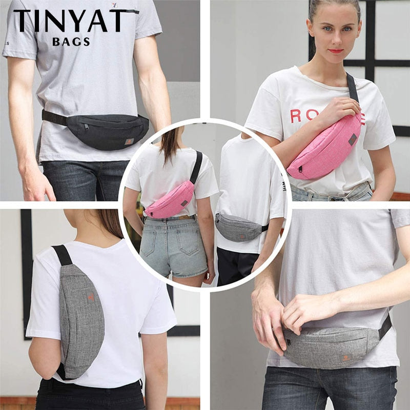 TINYAT, nuevo bolso de cintura informal para hombre, riñonera de lona de marca, riñonera para mujer, bolsa para dinero, teléfono, riñonera negra a la cadera