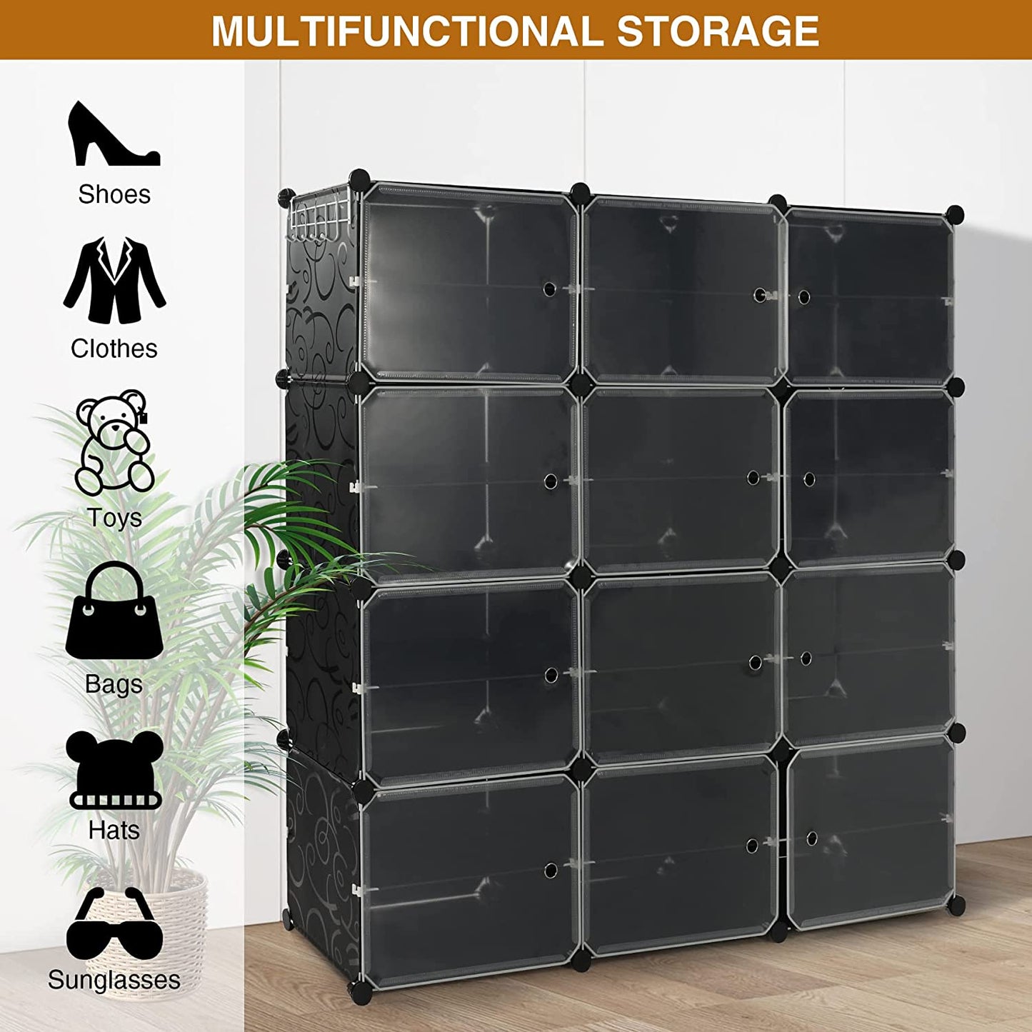 Shoe Rack Large Capacity Boot Storage 12 Cube Organzie Modular DIY Plastic 6 Tier 24-96 Pairs of Shoe