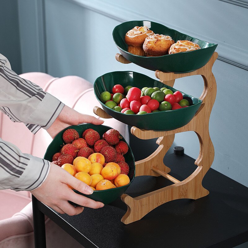 Assiettes de Table, vaisselle de cuisine, bol à fruits avec sols, plateaux à gâteaux et bonbons cloisonnés, vaisselle en bois