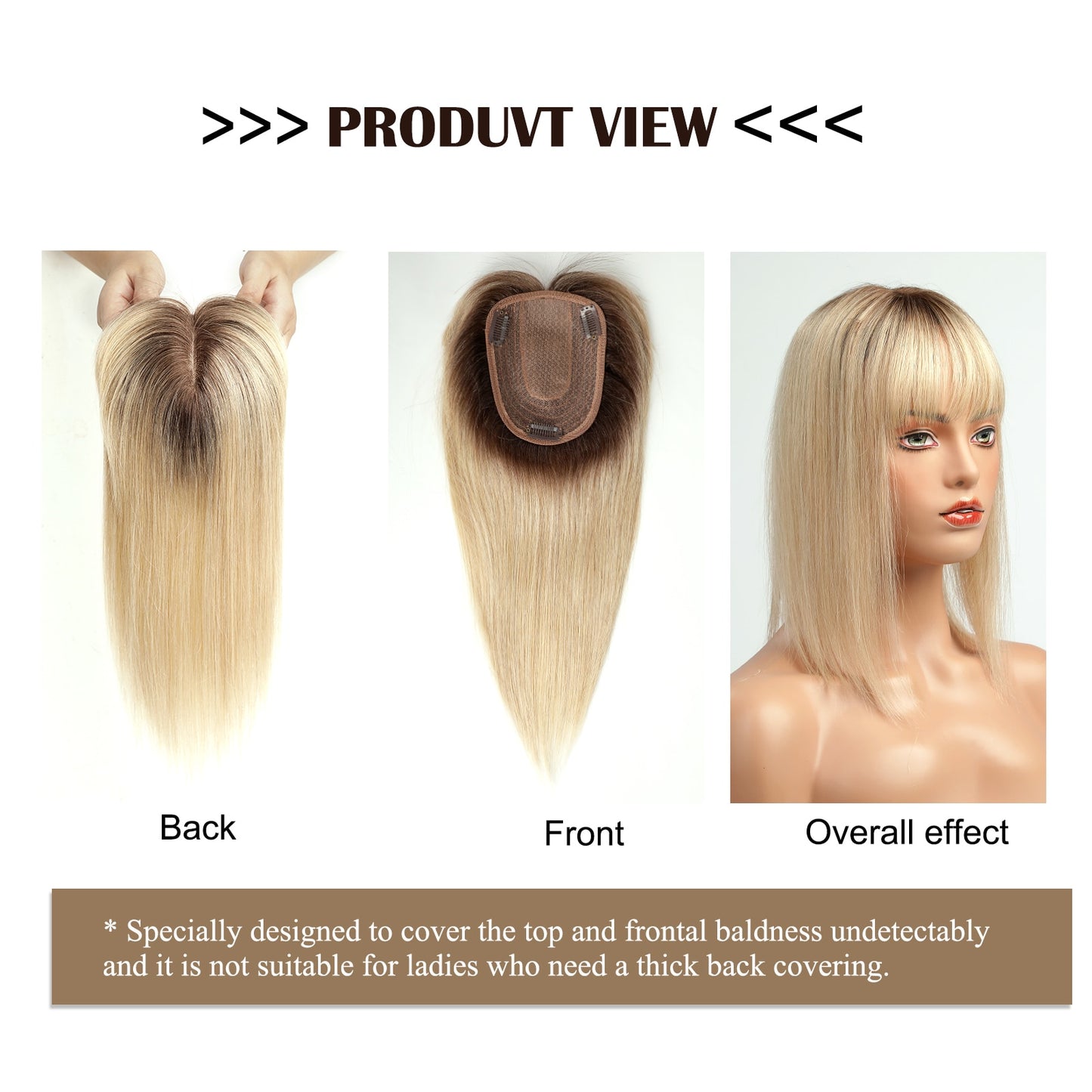 Ombre Blonde 100% Remy Human Hair Toppers with Bangs Silk Base Clip in Topper Top Hair in Hair Extension for Women 10/12/14inch