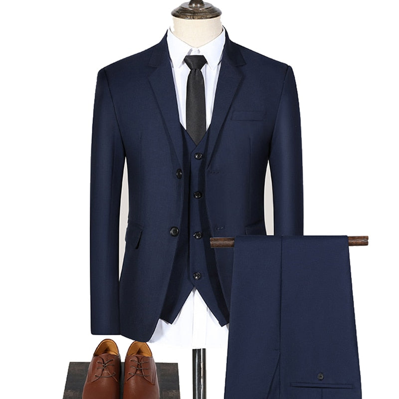 Costume 3 pièces pour hommes, blazer élégant, 2 ensembles de luxe, gilet d'affaires de mariage, pantalon, manteaux bleus, vestes formelles coréennes, livraison gratuite, 2022