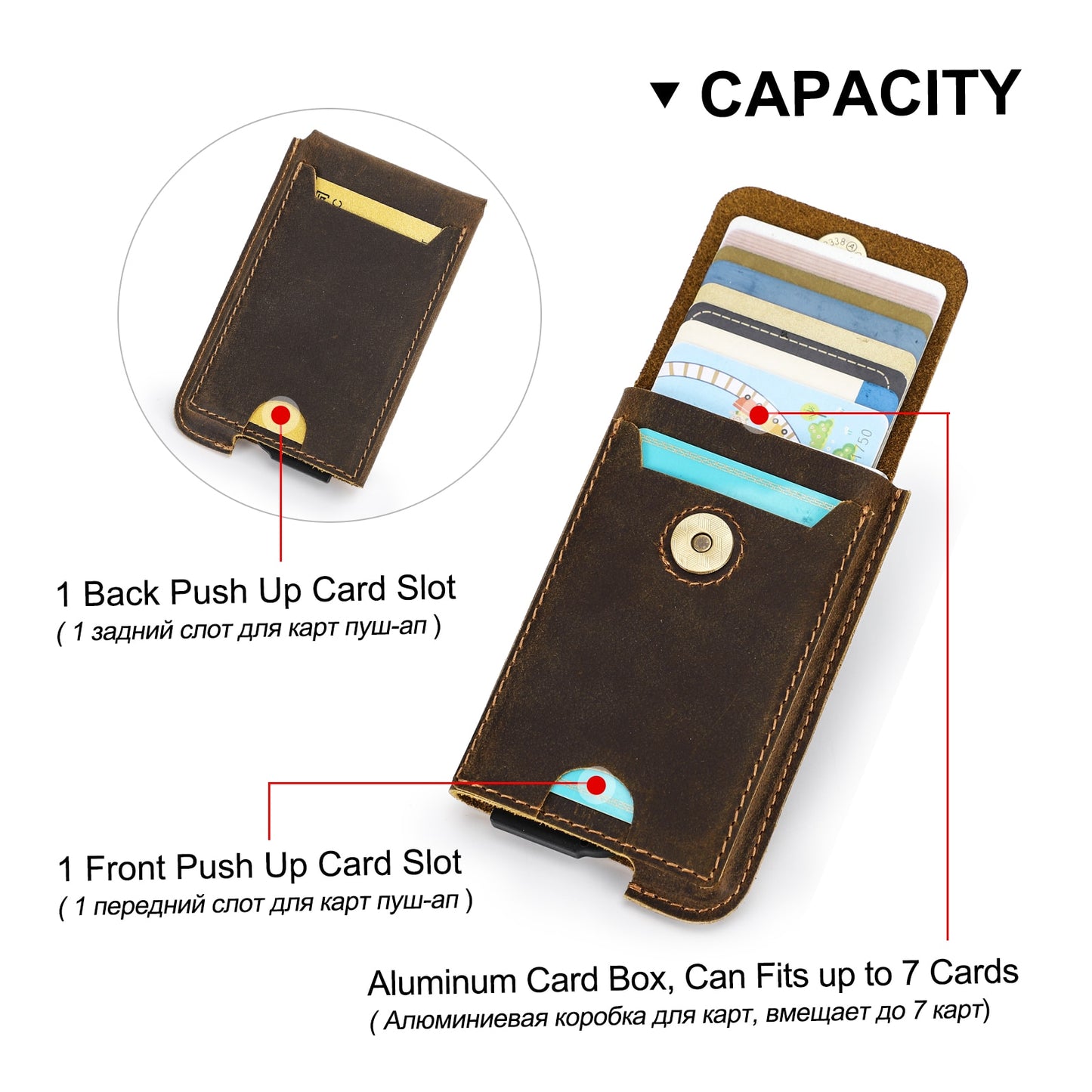 Hiram Vintage en cuir véritable RFID bloquant portefeuille porte-cartes pour hommes luxe carte portefeuille étui en aluminium métal mince porte-carte