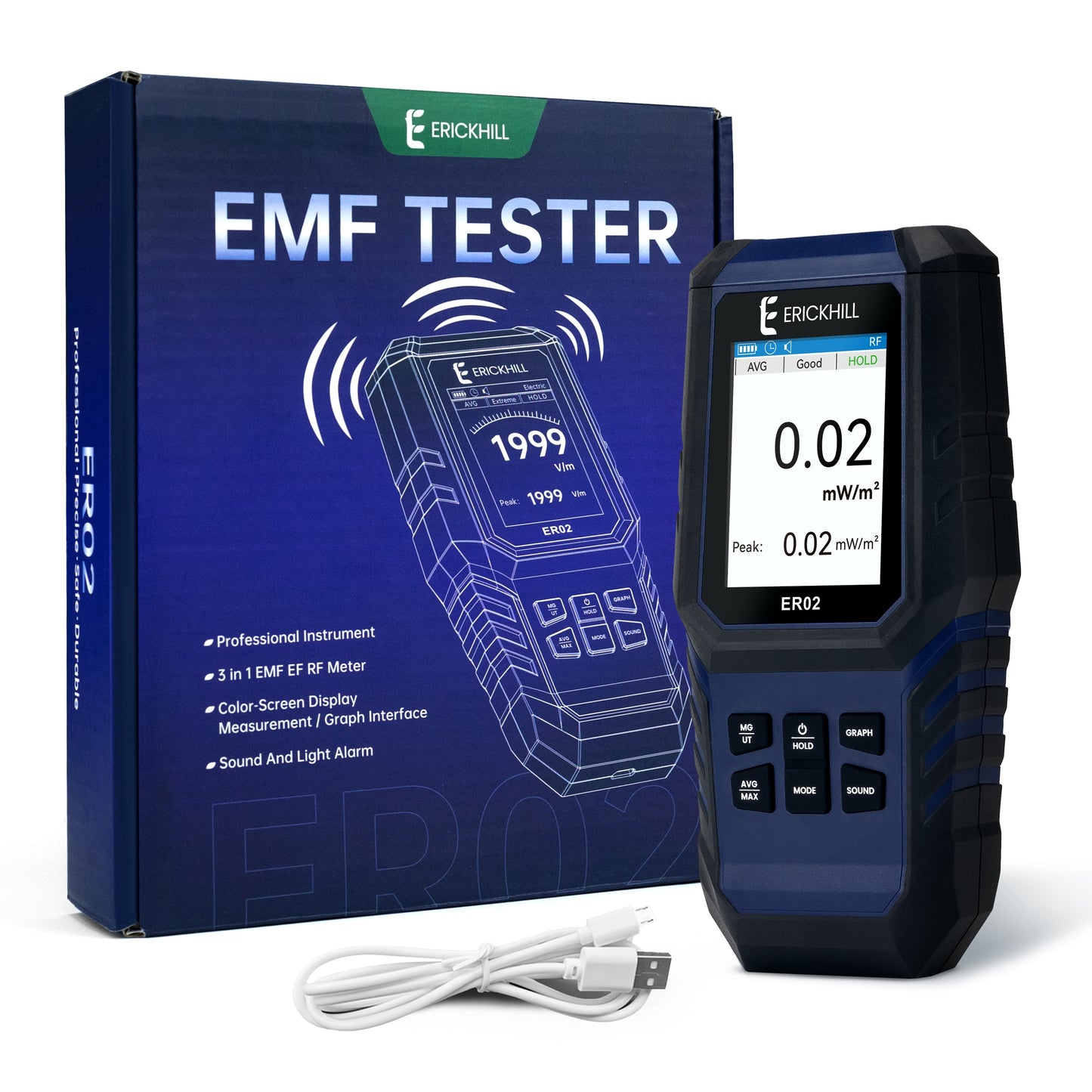 Medidor EMF, Detector de radiación de campo electromagnético, probador de campo de radiofrecuencia, dosímetro de emisión contador portátil recargable