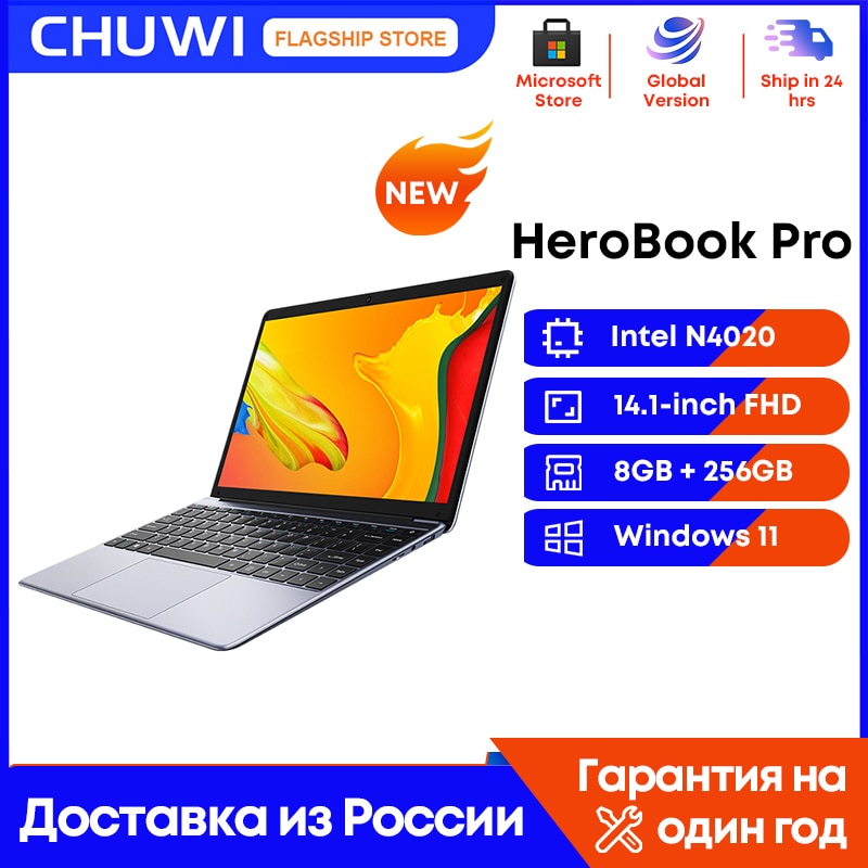 CHUWI HeroBook Pro ordinateur portable 14.1 pouces écran IPS 8 go RAM 256 go SSD Intel Celeron N4020 double cœur Windows 11 système ordinateur PC