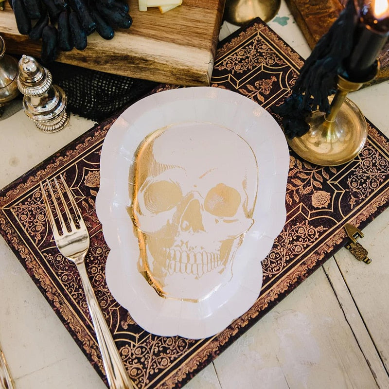 Magrise 8pcs Halloween Plates Halloween Treasure Bowl Plates Halloween Decor Disposable Tableware Halloween Pirate party Decor