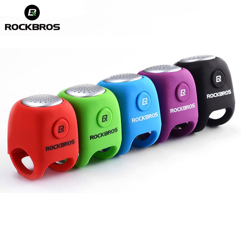 ROCKBROS-timbre eléctrico para ciclismo, bocina de 90 dB, resistente a la lluvia, para manillar de bicicleta de montaña, anillo de carcasa de Gel de sílice, accesorios para bicicleta