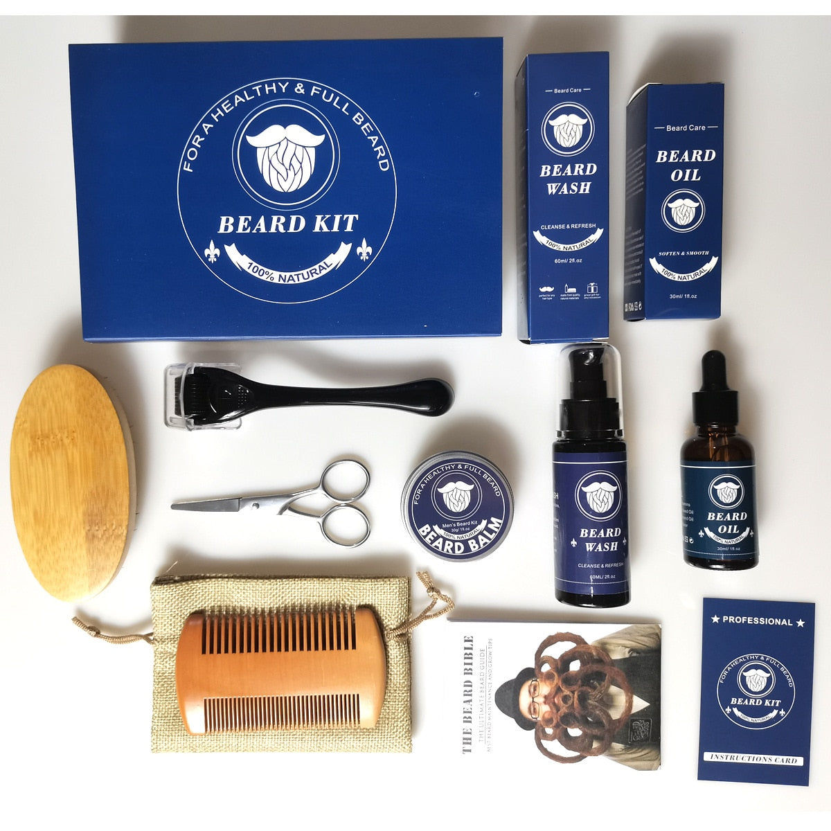 9 unids/set Kit de crecimiento de barba para hombres potenciador del cabello bigote más grueso cuidado de la barba aceite hidratante cera bálsamo con peine tijera