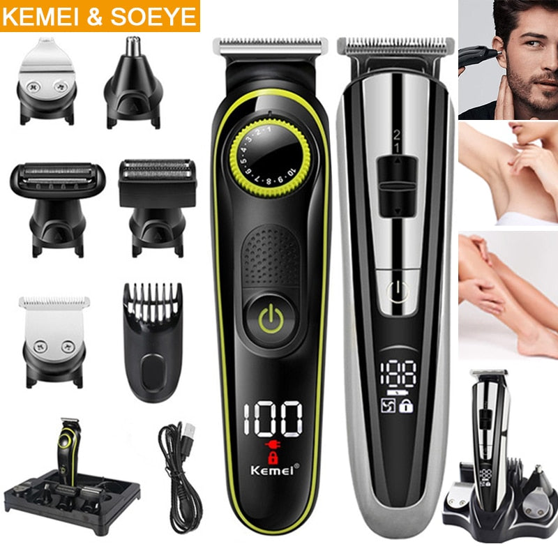 Kemei tondeuse à cheveux kit de beauté pour hommes rasoir électrique barbe trimme hommes rasoir multifonctionnel machine de découpe de cheveux