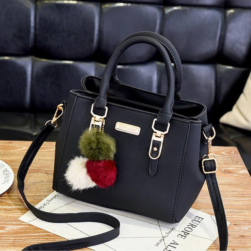 PU Leather Ladies HandBags Women Vintage Purse Plush Tassel Messenger Bags Tote Boston Shoulder Crossbody Bag