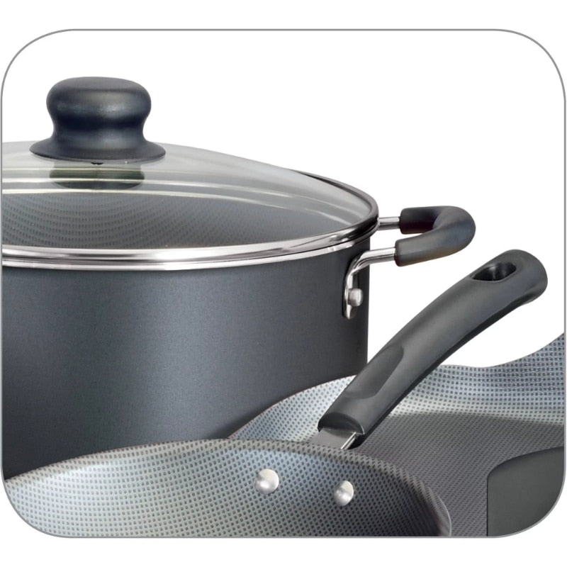 Tramontina Primaware Batterie de cuisine antiadhésive 18 pièces, batterie de cuisine gris acier, ensemble de casseroles et poêles