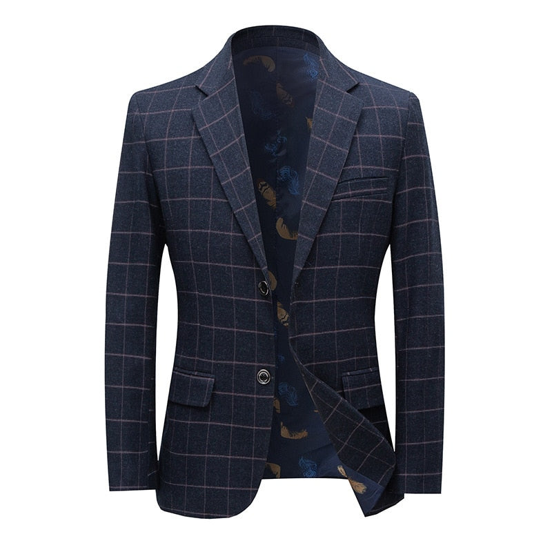 Mode nouveaux hommes décontracté Boutique affaires Plaid mince costume veste hommes simple bouton veste hommes coupe ajustée manteau manteau hommes