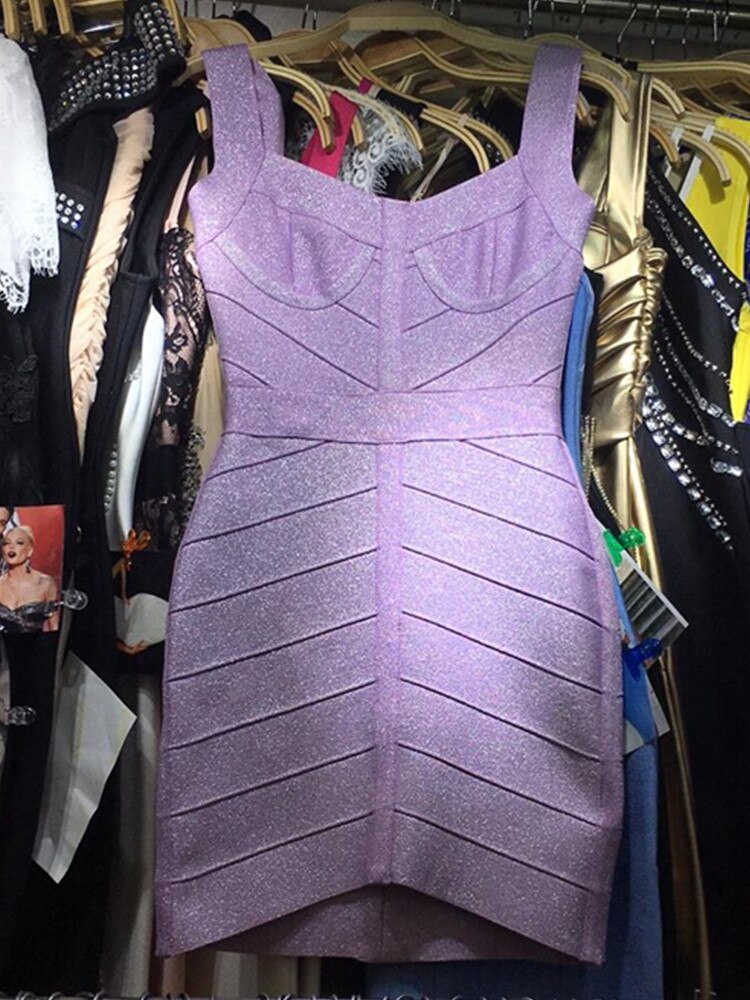 Vestido Bandage sexi de mujer, vestido morado brillante con escote en V y espalda descubierta, Vestido de fiesta brillante a la moda de diseñador 2022