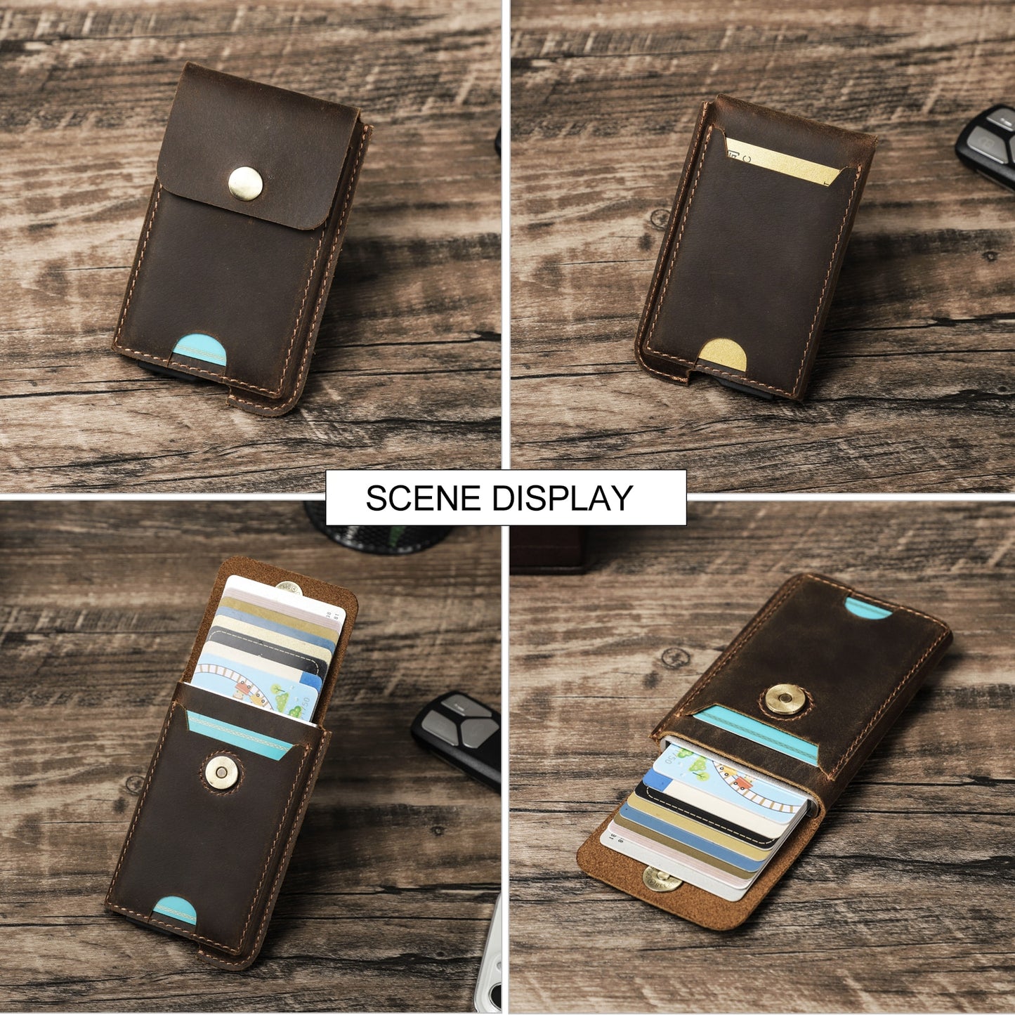 Hiram Vintage Genuine Leather RFID Blocking Card Holder Wallet for Men Luxury Card Wallet Case Aluminum Metal Slim Cardholder