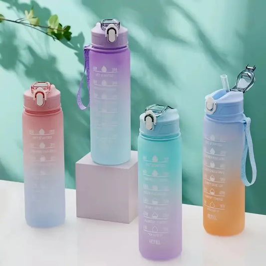 Buy 2 of them Gradient700ml/22oz Sports Water Bottle with Inspirational Time Scale - Drop Resistant & Portable