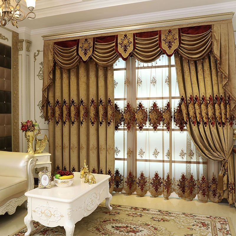 New Curtains for Living Room Style Villa Blinds Drapes Embroidery Window Door Curtains for Dining Room Bedroom Valance