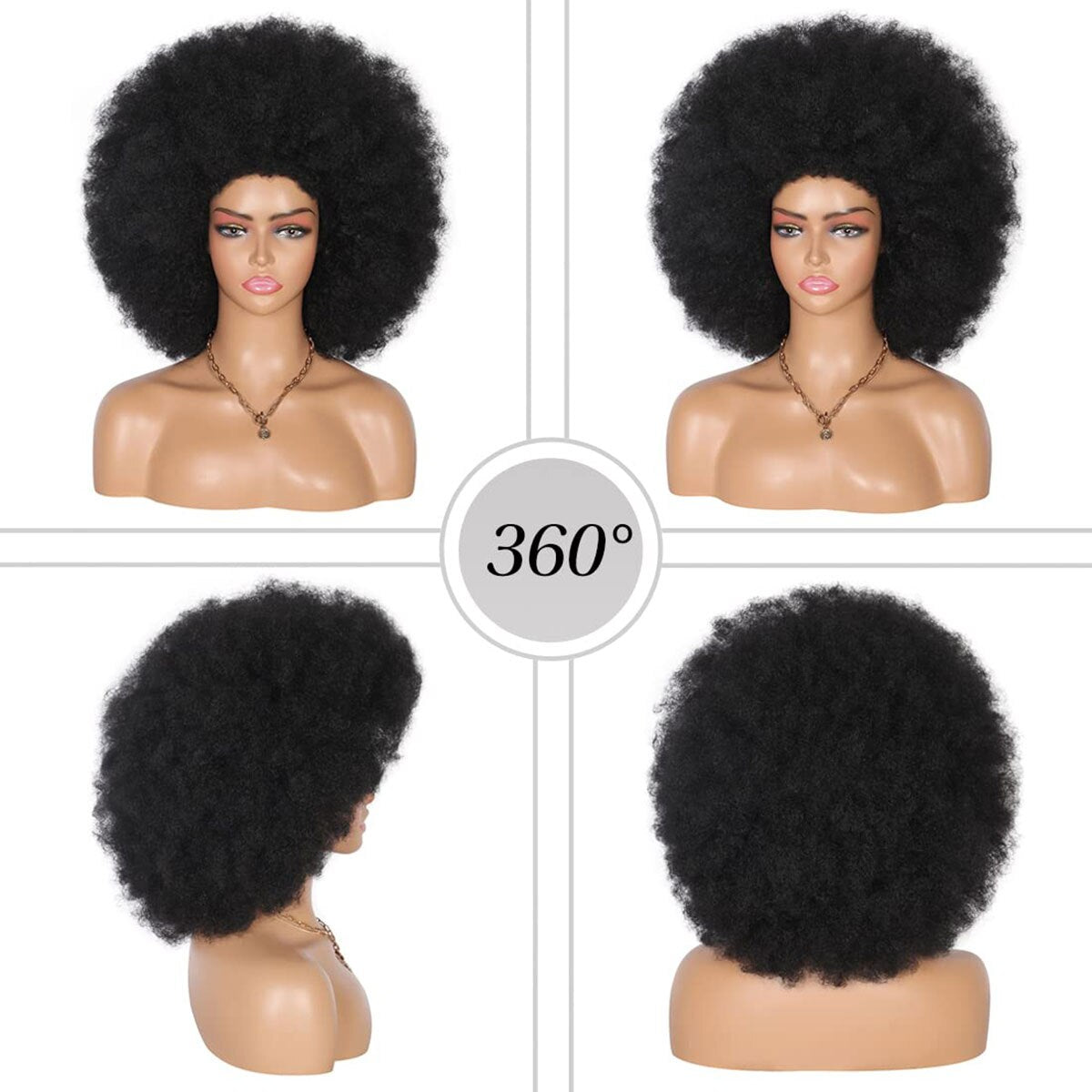 Women's Short Afro Kinky Curly Hair Wigs for Black Women Large Bouncy Soft Natural Looking Premium Synthetic Hair Wigs for Women