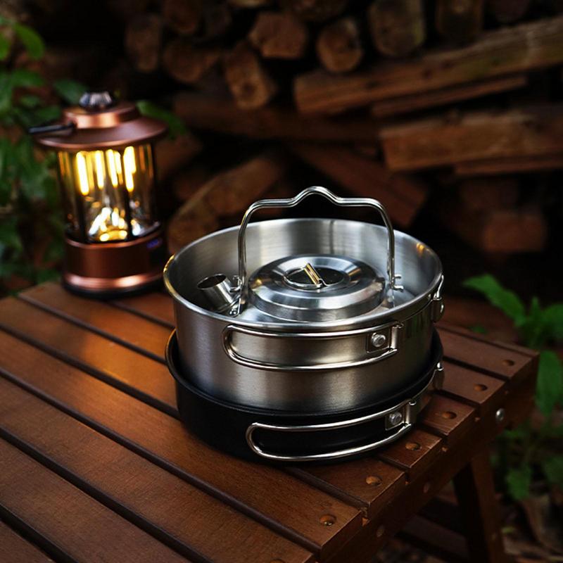 Cookware Set 4pcs Camping Pots And Pans Hiking Pots And Pans Backpacking Cook Set Nonstick Frying Pan Stainless Steel