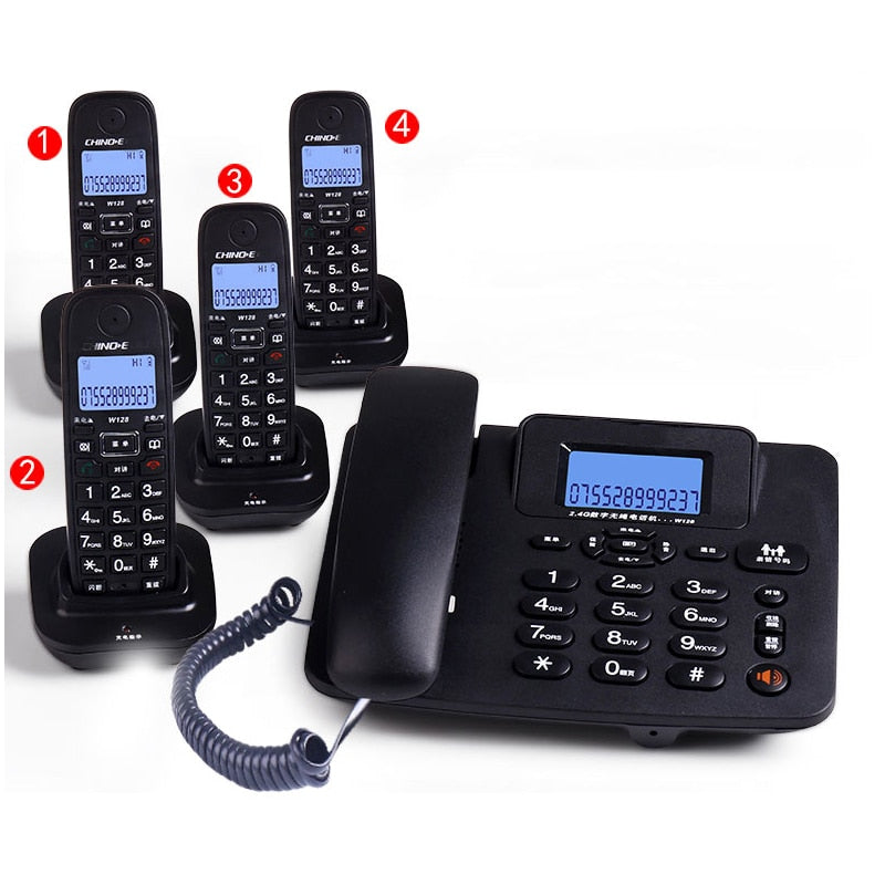 cordless Answering Machine 2.4G Corded Phone Handset  office home hotel Long Range Wireless Telephone 4 handstes table phone