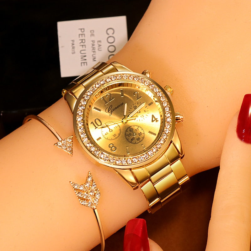 Montres femmes genève classique luxe strass Montre femmes montres dames mode Montre en or horloge Reloj Mujer Montre Femme