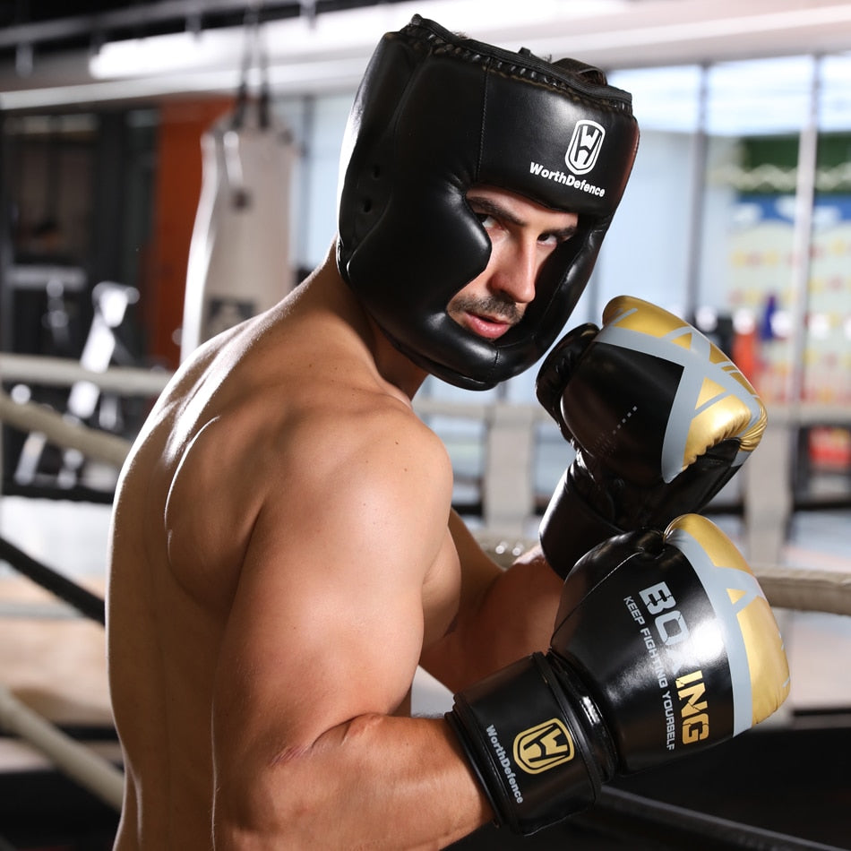 Casque De boxe pour hommes et femmes, en PU, karaté Muay Thai, Guantes De Boxeo, combat gratuit, MMA Sanda, équipement d'entraînement pour adultes et enfants