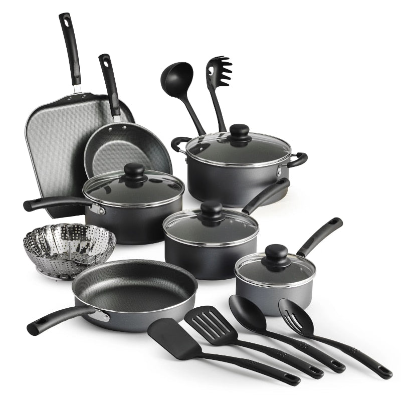 Tramontina Primaware Batterie de cuisine antiadhésive 18 pièces, batterie de cuisine gris acier, ensemble de casseroles et poêles