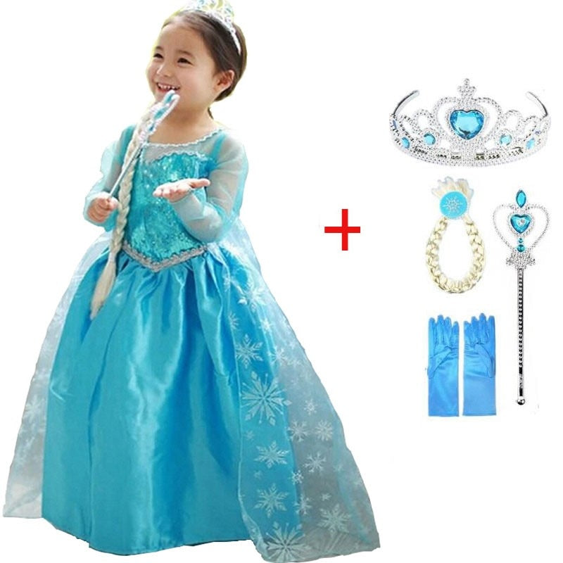 Princess Girl Dresses Snow Queen Elsa Costume For Kids Cosplay Dress Up Halloween Christmas Carnival Patrty Clothing 4-10Y