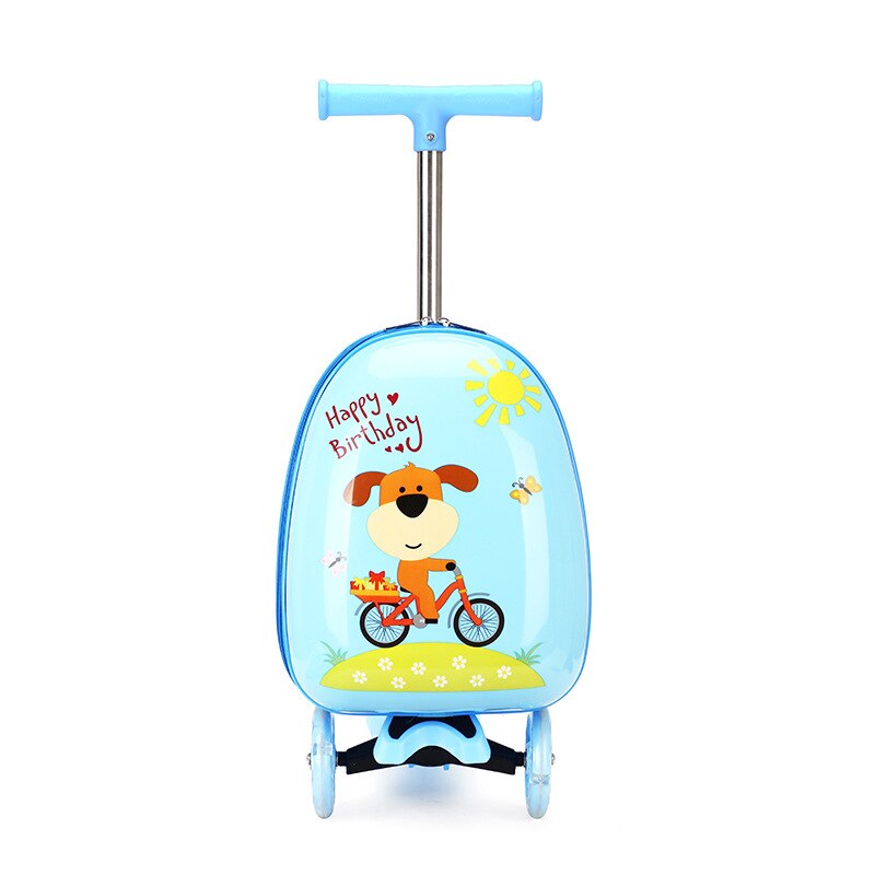 Cute Cartoon kids scooter suitcase on wheels Lazy trolley bag children carry on cabin travel rolling luggage Skateboard bag gift