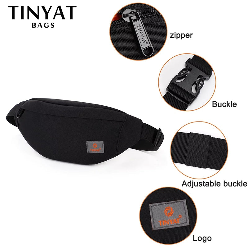 TINYAT, nuevo bolso de cintura informal para hombre, riñonera de lona de marca, riñonera para mujer, bolsa para dinero, teléfono, riñonera negra a la cadera