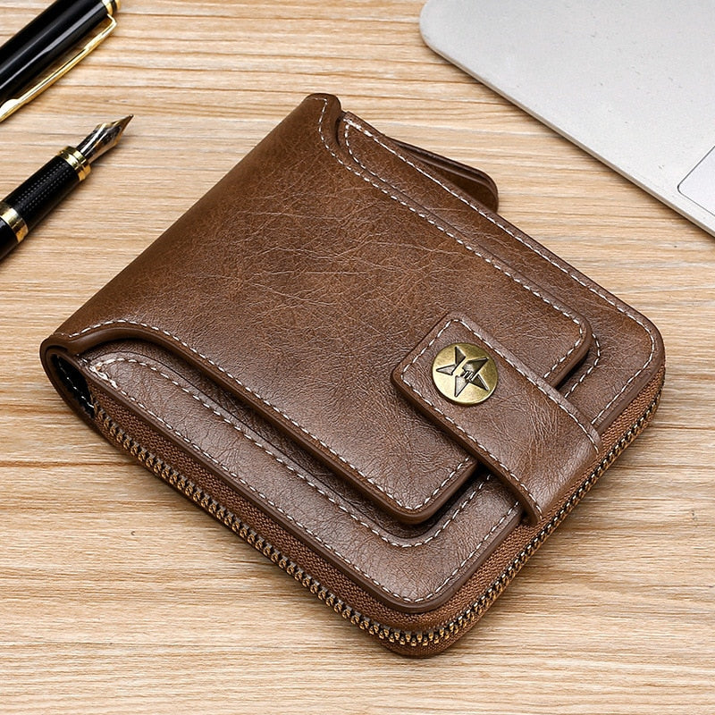 Cartera pequeña Vintage para hombre, monedero corto de piel sintética, bolso de mano con cremallera y cerrojo, Porte Feuille Hommes Porte Monnaie Homme