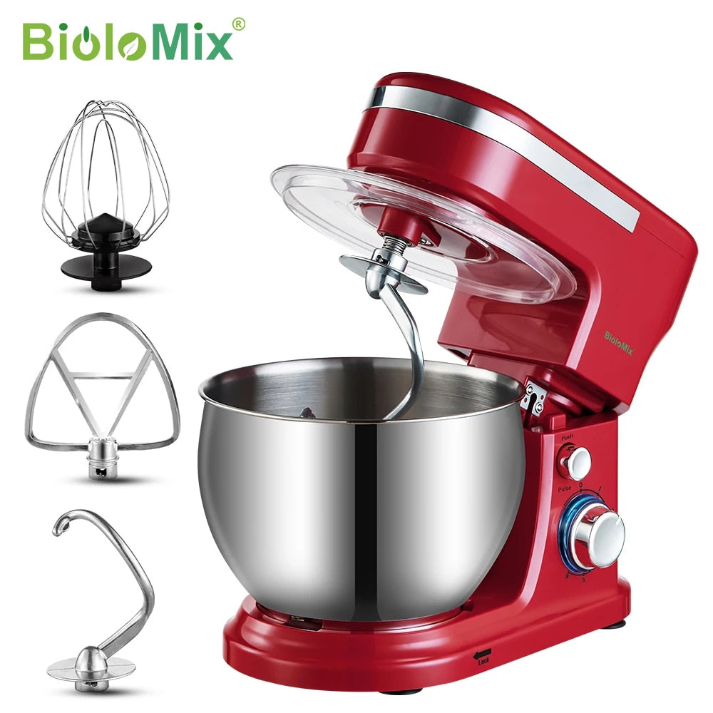 BioloMix-batidora planetaria de 6L/5L, licuadora de alimentos de cocina de 6 velocidades, tazón de acero inoxidable, máquina mezcladora de pasteles, amasadora de crema, batidor de huevos