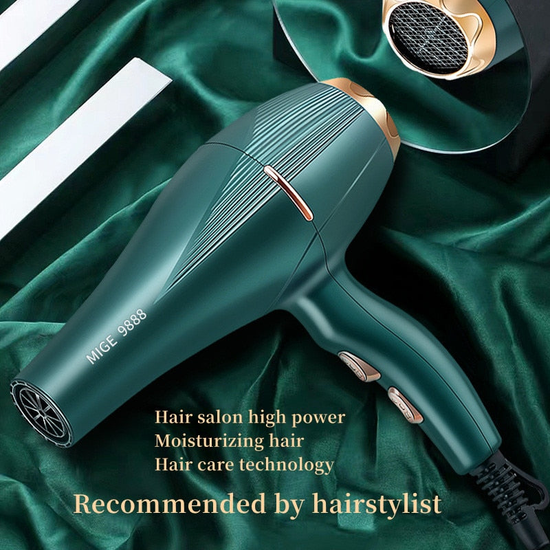 Secador de pelo profesional de alta velocidad, 2300W, potencia ultraalta, secado rápido, luz azul, silenciador de iones, recomendado para salones de belleza domésticos