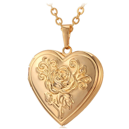 U7 Collier médaillon coeur ouvrable cadre photo mémoire amour romantique pendentif fleur rose en relief pour les femmes meilleur cadeau de fête des mères