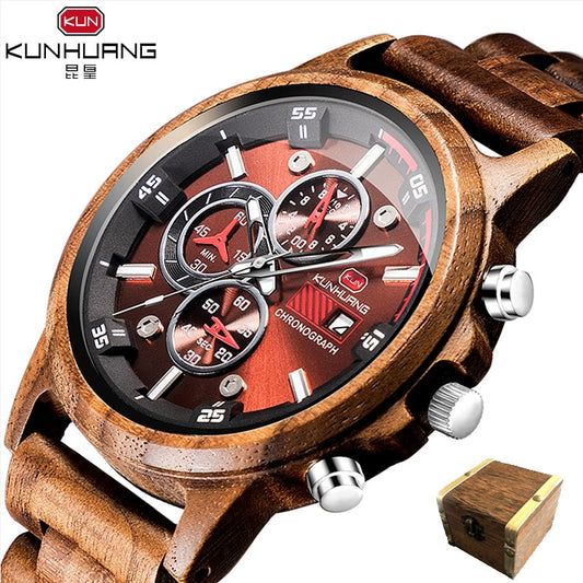 Montre pour hommes montre en bois naturel boîte-cadeau en bois fait à la main en bois mouvement à Quartz montre chronographe zèbre boîtier en bois montre reloj