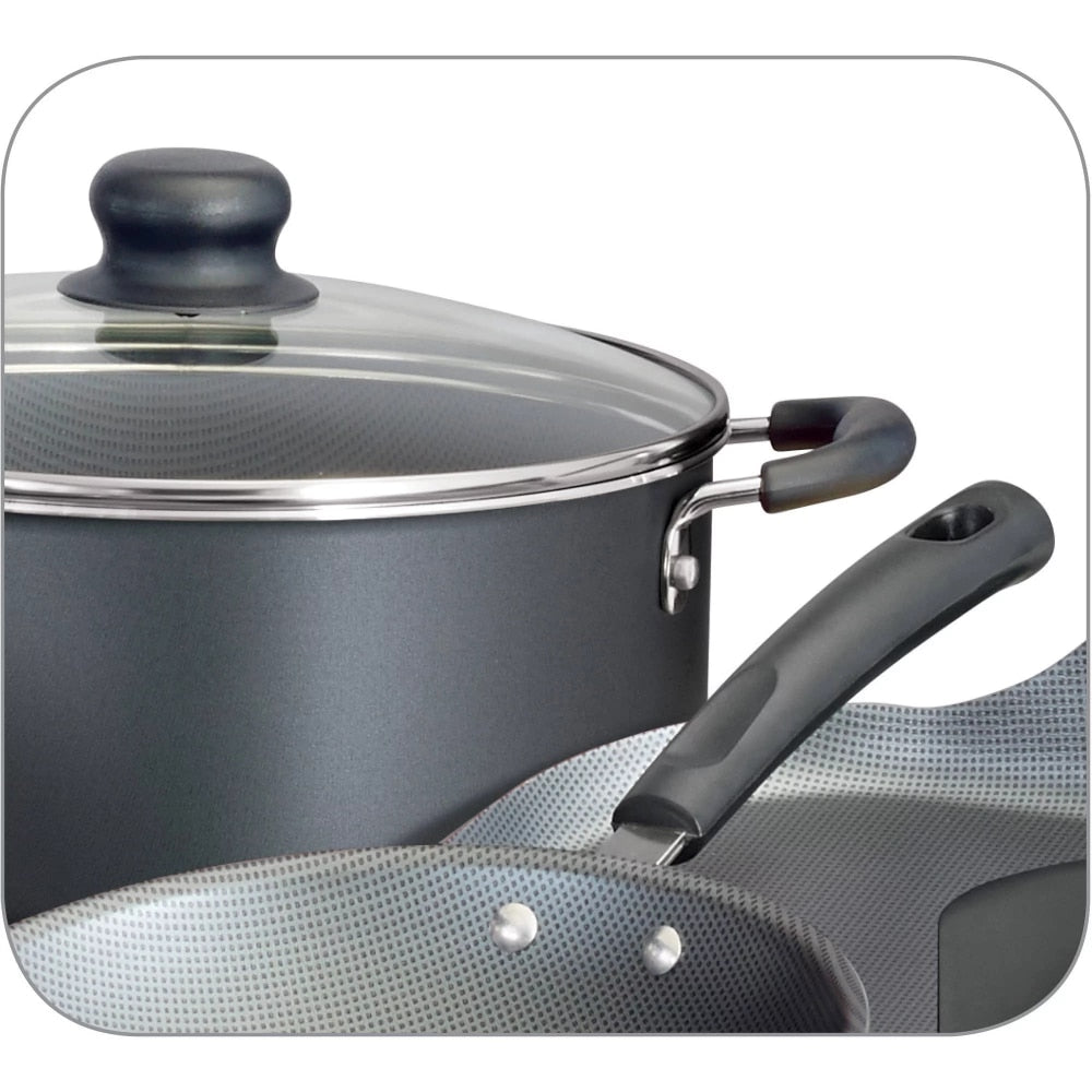 Primaware Batterie de cuisine antiadhésive 18 pièces, batterie de cuisine gris acier, casseroles et poêles de cuisine