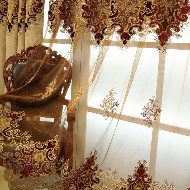 New Curtains for Living Room Style Villa Blinds Drapes Embroidery Window Door Curtains for Dining Room Bedroom Valance