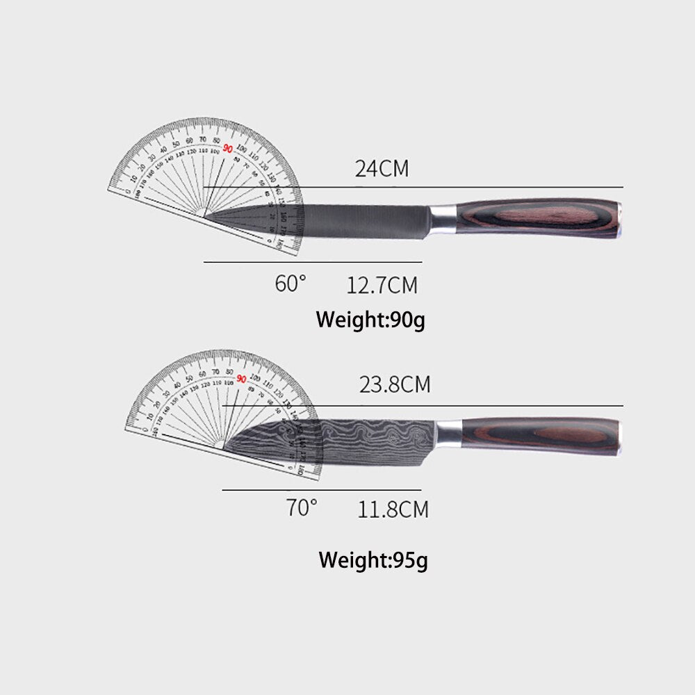 Cuchillo Santoku de acero rico en carbono, cuchillos de cocina de 5 pulgadas para cortar frutas y verduras, mango de Pakkawood