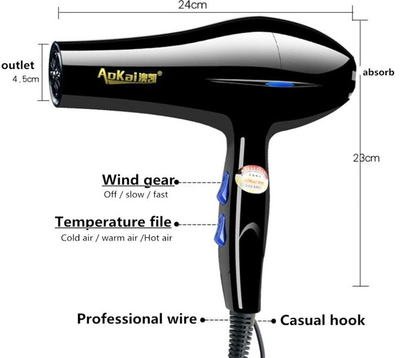 Hair Dryer Professional 2200W Gear Strong Power Blow Hair Dryer Brush For Hairdressing Barber Salon Tools Hair Dryer Fan