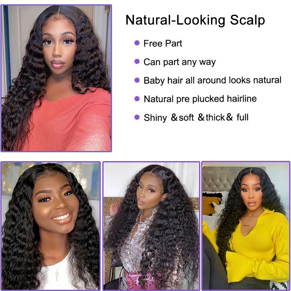 Perruque Lace Frontal Wig Deep Wave naturelle, Cheveux humains, avec Closure, 13x4, 4x4, bon marché, en promotion, avec livraison gratuite