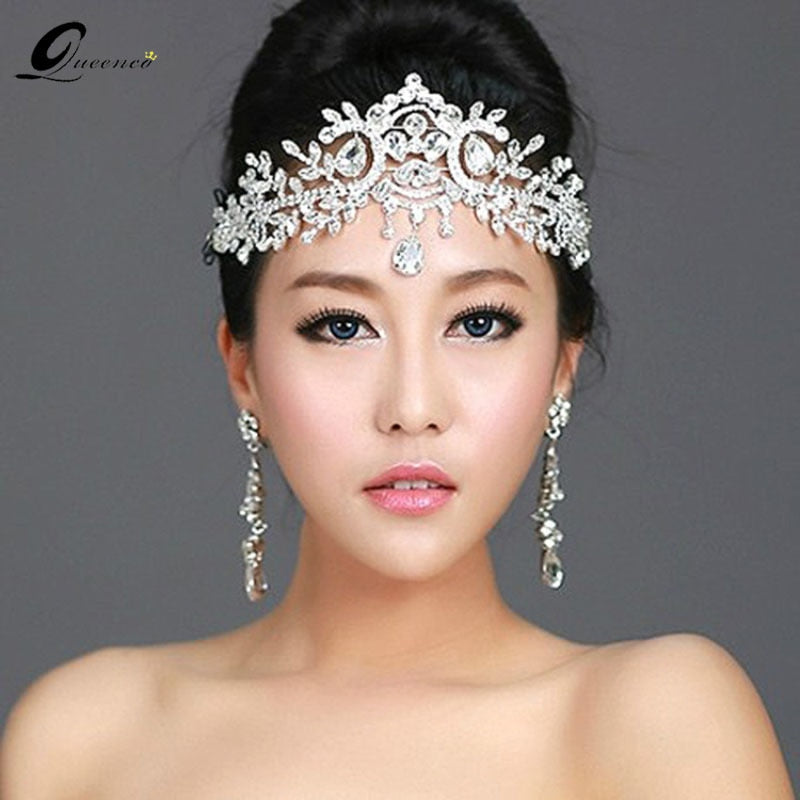 Diademas de cristal para mujer, joyería para el cabello, accesorios de boda, Tiaras y coronas de cristal, cadena para la cabeza